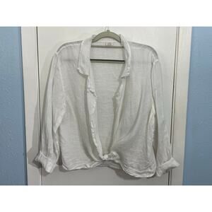 Wilfred Blouse Small White Linen Cover Up Tie Waist Country Club Lagenlook